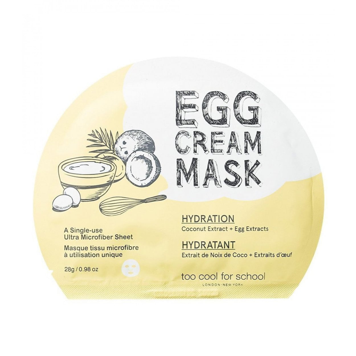 Зволожувальна тканинна маска для обличчя Too Cool For School Egg Cream Mask Hydration з яєчним екстрактом, 28 г